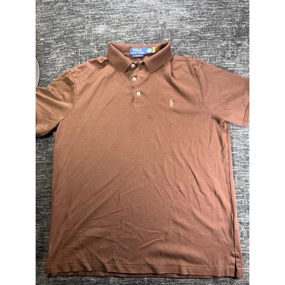 Polo Ralph Lauren Polo Shirt Mens Medium Brown Classic Fit Short Sleeve Pique